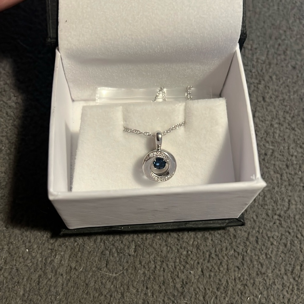 Knot Pendant with 3/8 tgw. Sapphire & .03 Ctw. Diamonds in SS - NWT